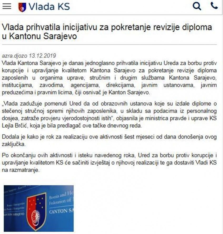 Kreće revizija diploma u Kantonu Sarajevo