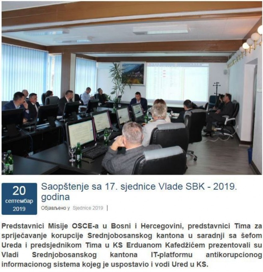 Vlada SBK razmatra preuzimanje dobre antikorupcijske prakse Kantona Sarajevo