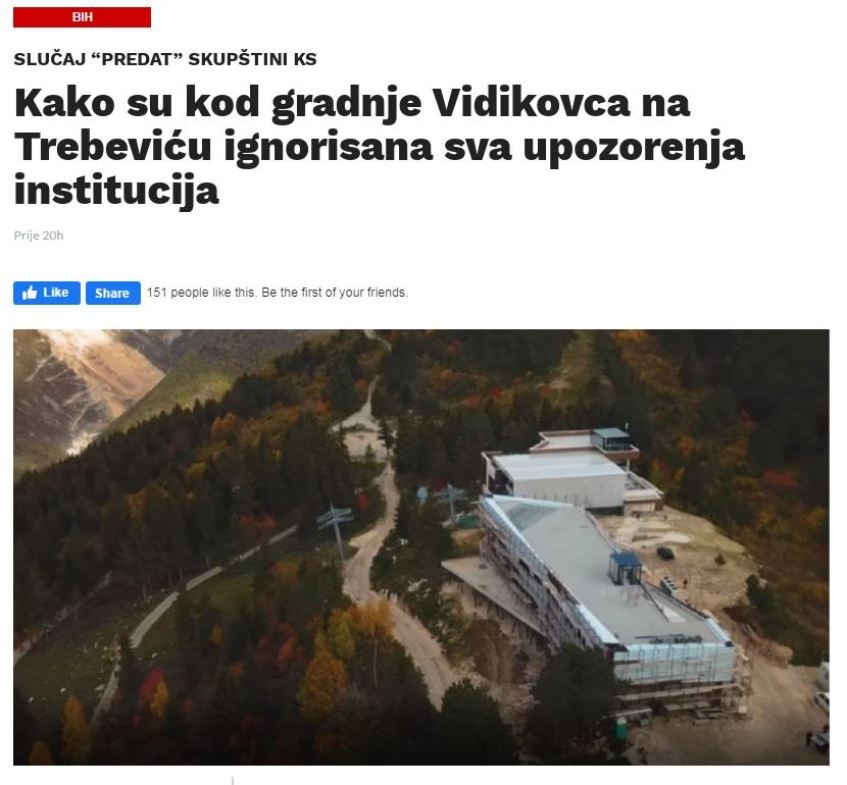 Izvještaj Ureda za borbu protiv korupcije KS o Trebeviću