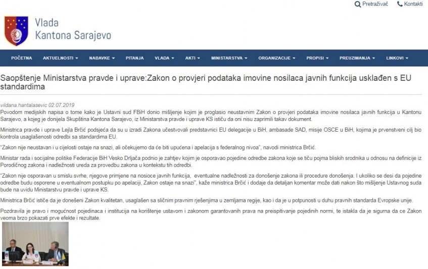 Ustavni sud FBiH proglasio neustavnim Zakon o provjeri imovine funkcionera u Kantonu Sarajevo
